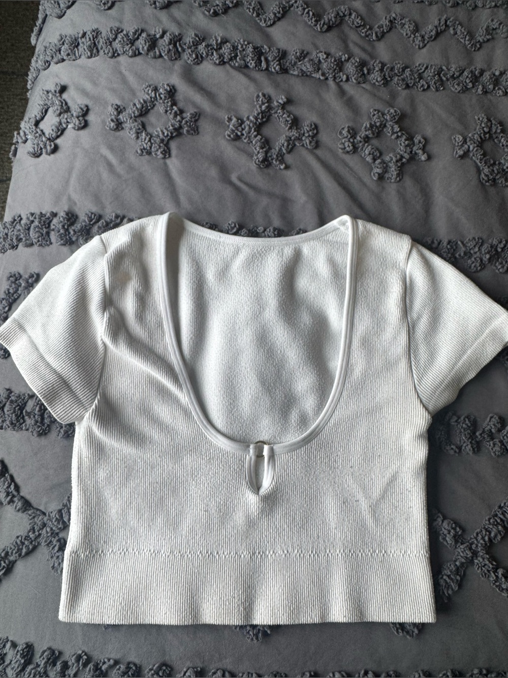 aerie White Scoop Keyhole Ribbed Crop Top
